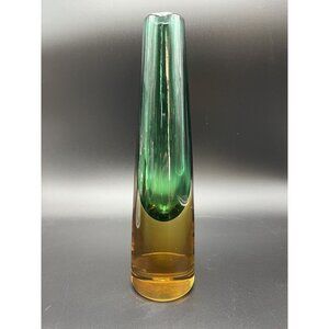 MCM 1950's Vintage Murano Salviati Art Glass Sommerso Vase Bottle Green Amber
